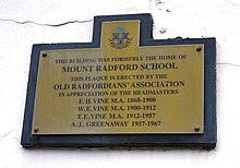 Mount Radford Headmasters Mount Radford School plaque.jpg