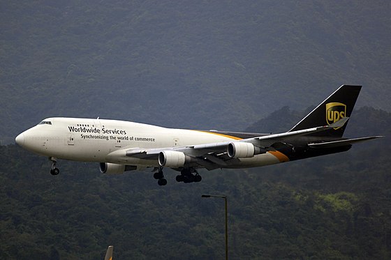UPS Boeing 747-400BCF landing at Hong Kong International Airport in 2014