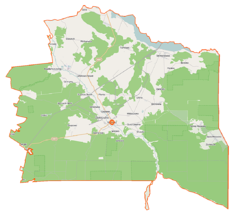 Mapa konturowa gminy Narewka, po lewej nieco na dole znajduje się punkt z opisem „Gnilec”
