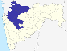 Map of Nashik Division which includes districts of Ahmadnagar, Nashik, Jalgaon, Nandurbar and Dhule Nashik Division.png