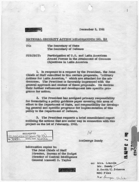 File:National Security Action Memorandum No. 118 Participation of US and Latin American Armed Forces in the Attainment of... - NARA - 193511.tif
