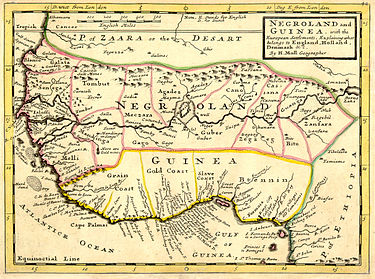 Map by Herman Moll, London, 1729, showing the Grain Coast Negroland and Guinea with the European Settlements, 1736.jpg