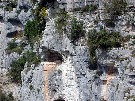 Eyrie (in hollow at left center) in the Valley of the Siagne de la Pare, Alpes-Maritimes, France
