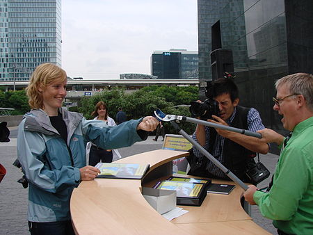 A bank card being cut for the project 'Niet met mijn geld' Nietmetmijngeld 2.jpg