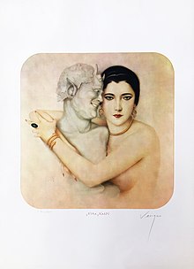 Nita Naldi with a statue of a faun, by Alberto Vargas, 1923.