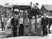 North Coast pioneers standing near Cobb & Co coach outside Landsborough Shire Chambers, which was then located on Landsborough Maleny Road