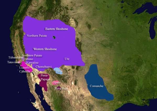 Distribution of Uto-Aztecan languages in present-day Western United States at the time of first European contact/invasion