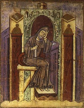 Ноткер Заика. Миниатюра из «Книги гимнов» (рукопись Cod. Sang. 376, середины XI века)