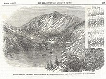 A wood-engraving of Nynee Tal (today Nainital) and accompanying story in the Illustrated London News, 15 August 1857, describing how the resort town in the Himalayas served as a refuge for British families escaping from the rebellion of 1857 in Delhi and Meerut. NyneeTal1857.jpg