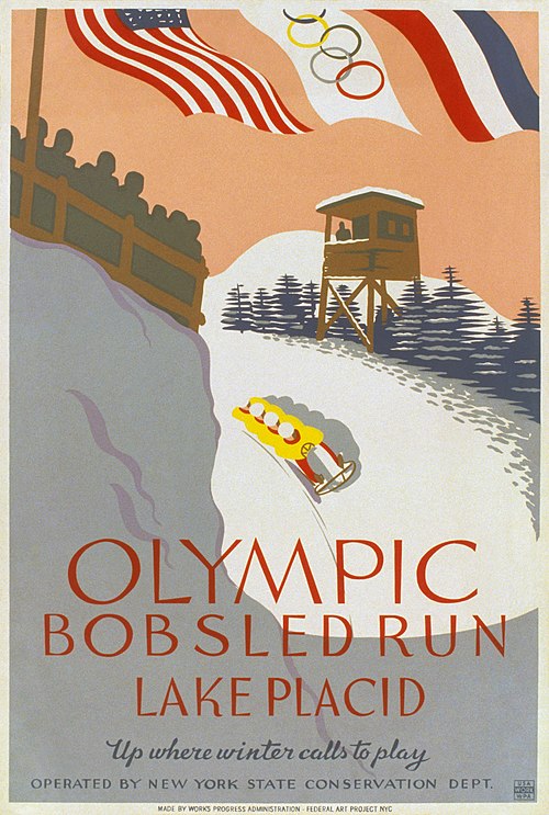 A WPA poster, advertising the bobsled run