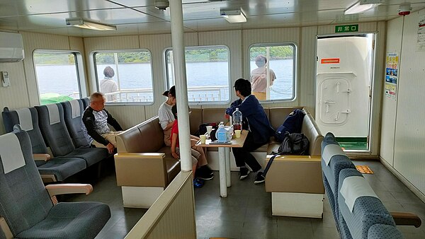 Inside a short distance ferry, the Yamagawa-Nejime Ferry [ja], Kagoshima, Japan (2023)