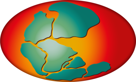 The PANGAEA logo shows the supercontinent Pangaea at about 150 Million years ago in an artistic vision. Pangaea logo hg.png