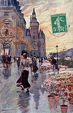 Paris. Conciergerie et marché aux fleurs, vers 1911.