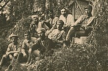 Soldiers of the People's Guard of Georgia and their commander Valiko Jugheli (far Left) in Gagra, 1919 People's Guard in Gagra.jpg