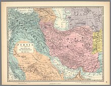 1872 map of the Ottoman Middle East, with "Iran or Persia" shaded pink. Persia with part of the Ottoman Empire, 1872.jpg