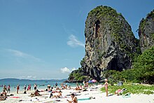 Phra Nang Beach covered with tourists.