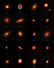 20 protoplanetary discs captured by the High Angular Resolution Project (DSHARP).[20]