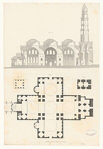 Plan et coupe de la cathédrale de Périgueux.