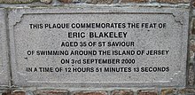 Plaque commemorating Eric Blakeley's round-Island swim of 2000 Pliaque La Motte Eric Blakeley.jpg