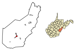 Pocahontas County West Virginia Incorporated and Unincorporated areas Marlinton Highlighted.svg