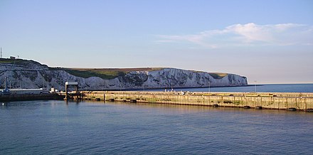 White cliffs of Dover and harbour wall
