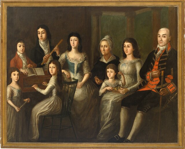 A Spanish Creole family portrait in New Orleans, Spanish Louisiana, 1790, painted by José Francisco de Salazar.