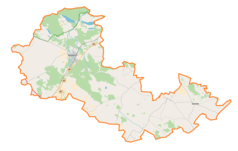 Mapa konturowa powiatu gostynińskiego, na dole nieco na prawo znajduje się punkt z opisem „Luszyn”