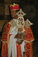 Religieux éthiopien de l'église Yemrehanna Krestos.