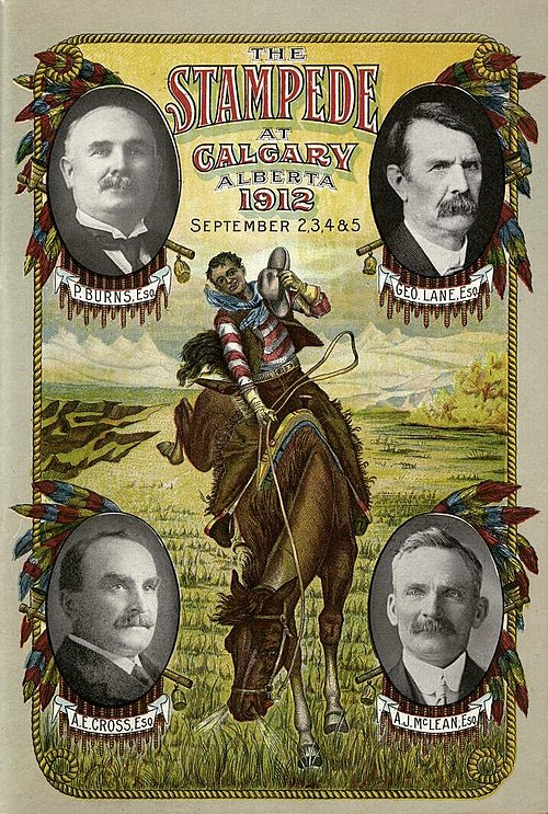 The Program for the 1912 Calgary Stampede featuring the Big Four: Burns, Lane, Cross, and McLean. This poster is part of the collection of the Glenbow