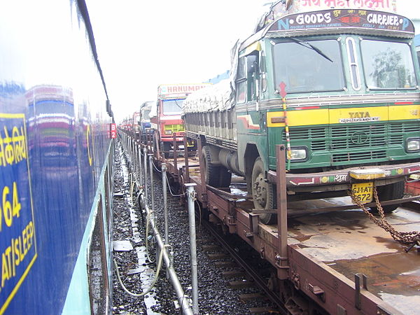 Trucks on train, RORO