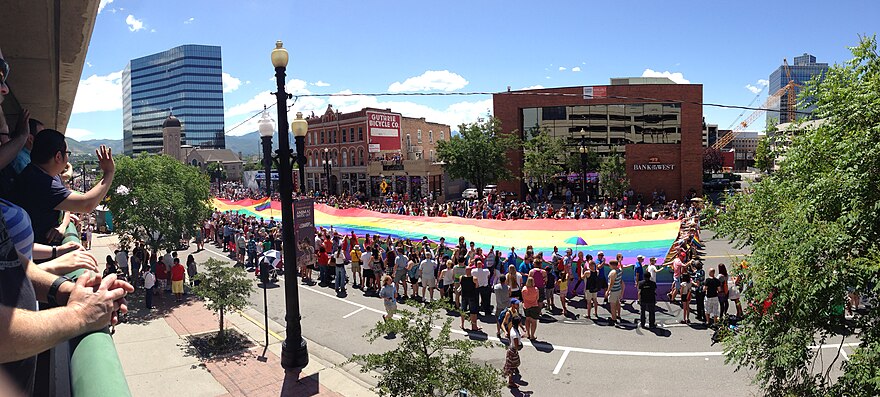 The rainbow flag at the conclusion of the 2014 Utah Pride parade.