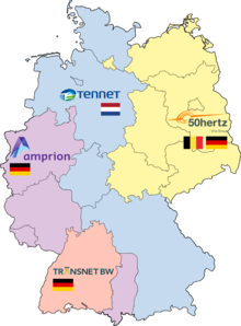 German Transmission System Operators: Tennet, 50Hertz Transmission, Amprion, and TransnetBW Regelzonen mit Ubertragungsnetzbetreiber in Deutschland.png