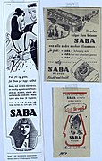 Áp phích quảng cáo trên báo và tạp chí từ những năm 1950 cho sản phẩm "SABA", "SABA super" và "SABA de luxe" của nhà sản xuất A / S Saba ở Tønsberg. Saba / Sca Mølnycke sản xuất, cùng những thứ khác, băng vệ sinh và tampon. Việc sản xuất đầu tiên bắt đầu vào năm 1940 tại Andebu, công ty đã thiết lập các con dấu ở Søndre Slagen bên ngoài Tønsberg vào năm 1945. Sản xuất ở Tønsberg đã bị đóng cửa vào năm 2002.