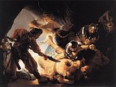 Ослепяването на Самсон, 1636, която Рембранд подарява на нидерландския поет Константин Хюйгенс.