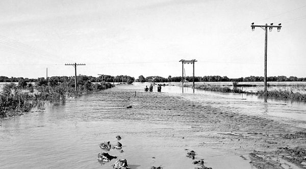 June 24, 1947, flood of the Republican River on the border of Jewell County, Kansas and Republic County, Kansas near Hardy, Nebraska and Webber, Kansa