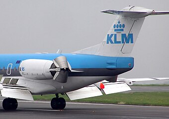 Reverse thrust operating on a KLM Cityhopper Fokker 70