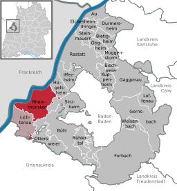 Läget för Rheinmünster i Landkreis Rastatt