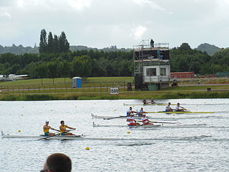 The final at 1500 m Rowing at the 2012 Summer Olympics - Men's coxless pair Final A (5).JPG