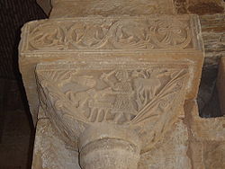 Detail of a capital in which is represented The Sacrifice of Abraham San Pedro de la Nave capitel.JPG