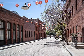 Sanchez Street, which runs south from the center of the Plaza's south side