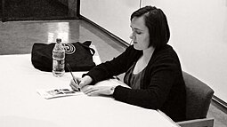 Violet is voiced by author and radio personality Sarah Vowell (pictured), a role director Brad Bird cast her in after hearing her recall a childhood story about her father on the radio program This American Life. Violet was Vowell's first voice acting role. Sarah Vowell at Lamar University 6 April 2010.jpg