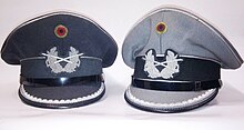 Schirmmutzen
of the pre-1989 West German army (left) and modern Bundeswehr (right) Schirmmuetzen Heer (Leutnante, Hauptleute).JPG