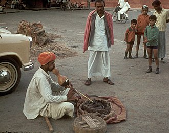 A snake charmer in Delhi Schlangenbeschworer-Delhi-1973.jpg
