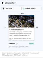 Screenshot of Mediawiki's newcomer tasks module in Czech Wikipedia on 2020-01-22