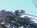 Et fotgjengerlyssignal i Poá (Brasil)