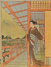 Girl on veranda, with faked Harunobu signature c.1770