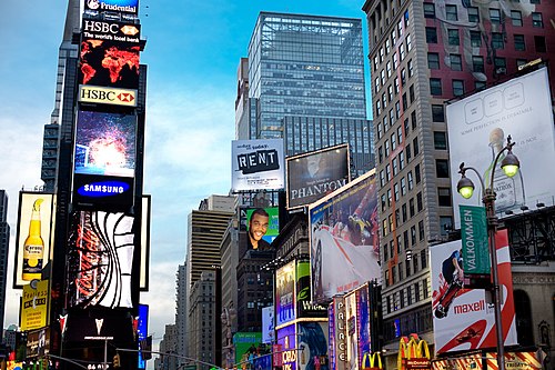 The prominent Samsung sign in Times Square, New York City