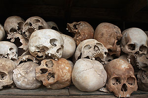 Skulls of the victims of the Khmer Rouge occupation of Cambodia.jpg