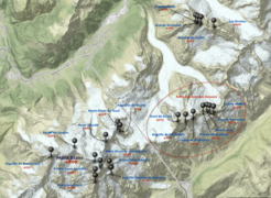 Localisation des 28 sommets du massif du Mont-Blanc