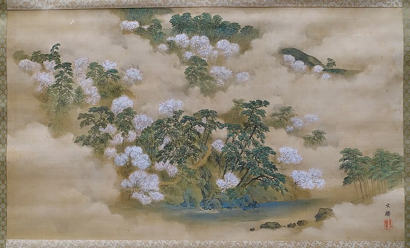 File:Spring Landscape at Arashiyama, by Shiokawa Bunrin, dated 1873 AD, color on silk - Tokyo National Museum - Ueno Park, Tokyo, Japan - DSC09279.jpg